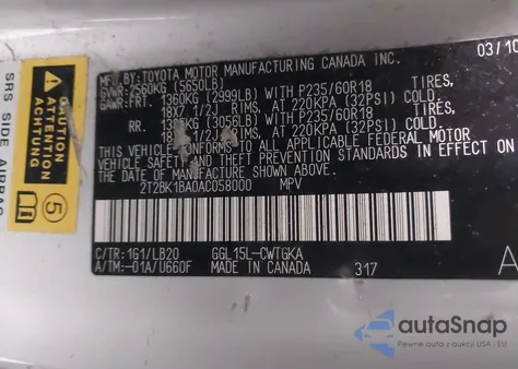 2010 Lexus Rx 350 z USA, uszkodzony, nr VIN 2T2BK1BA0AC058000